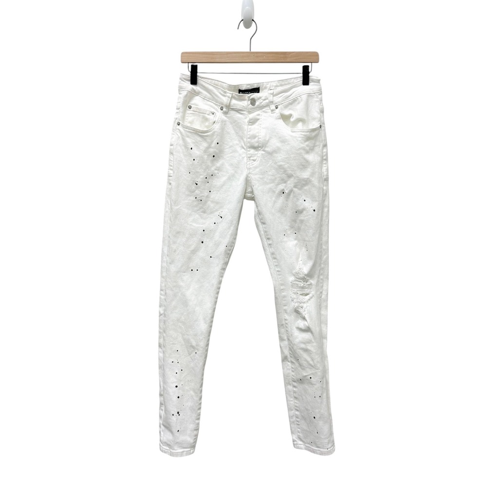 Purple Brand P001 White Black Paint Splatter Distressed Slim Jeans Mens 30